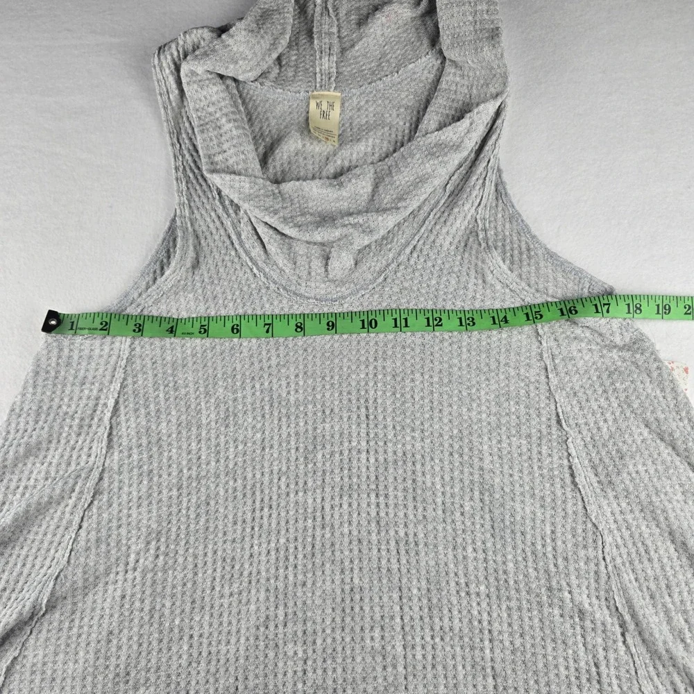 Free People -1649 NWT Swing It Cowl Neck Grey Sleeveless Waffle Knit Tunic Top M